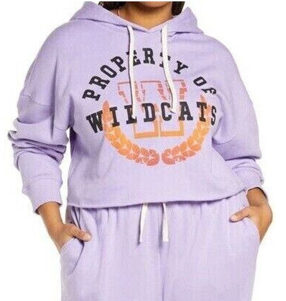 BP Pullover Hoodie Womens Plus Size 1X Light Purple Wildcat Graphic Cutoff Crop‎